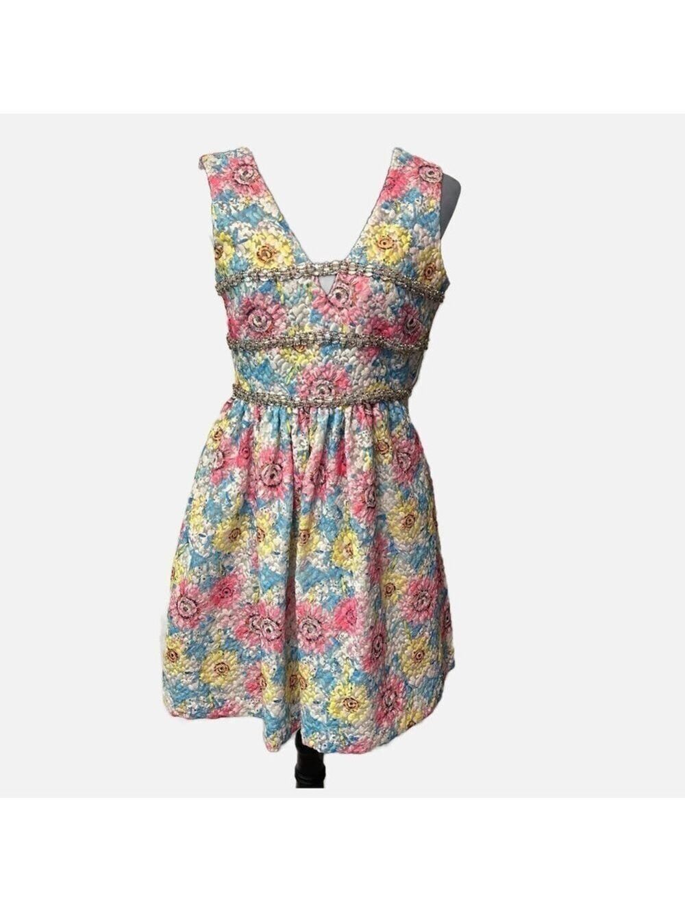Anthropologie Manoush Floral Sequin Beaded Dress 4 Floral Party Coquette Whimsy